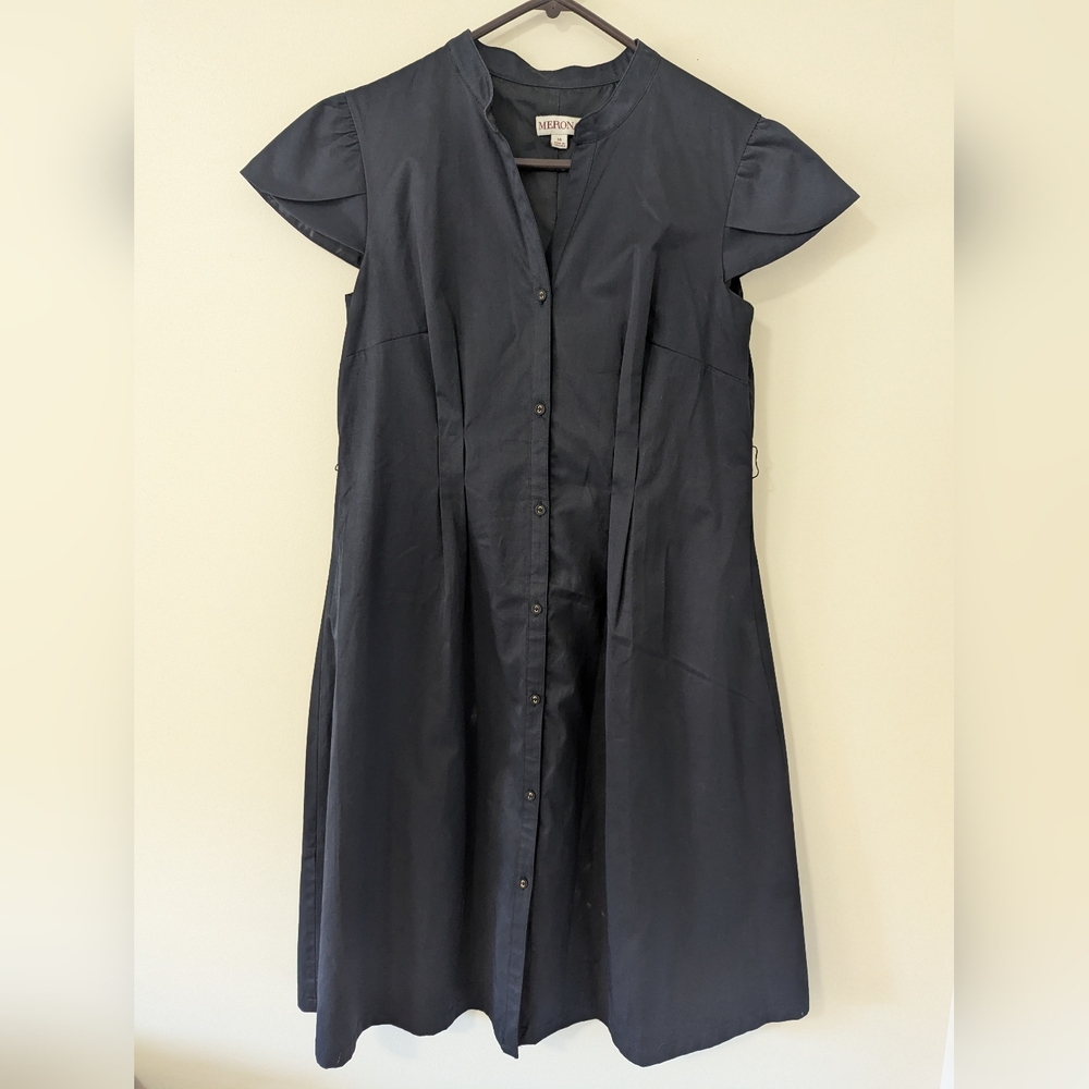 Merona Women Black Midi Dress with Button Front Detail Size 14 Casual Layering